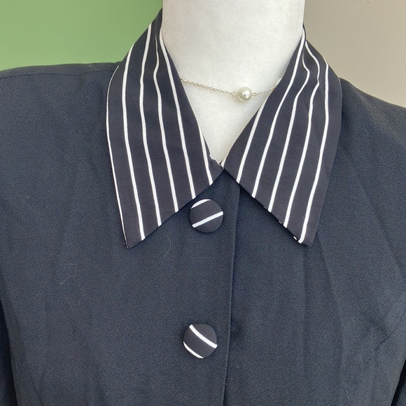 Vintage 80s 90s Striped Collar Black Dress - Picture 2 of 7